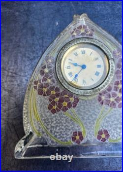 Baccarat Pendulette Fond Givre Emaille Cristal Art Nouveau 1900 Clock