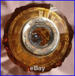 Baccarat Pied de lampe à pétrole XIXème cristal moulé & bronze brun orangé RARE