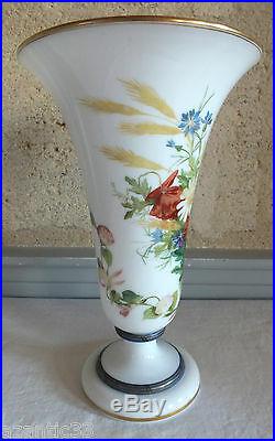 Baccarat opaline vase décor fleurs 19ème