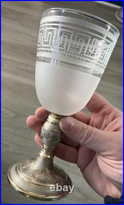 Beau Verre Nuit Cristal Baccarat Monture Pied Argent Massif Minerve