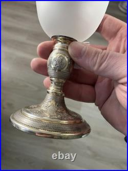 Beau Verre Nuit Cristal Baccarat Monture Pied Argent Massif Minerve