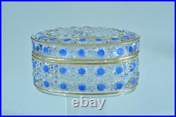 Boite en cristal de Baccarat Diamants Pierreries doublé bleu & filets or rare