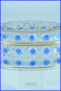 Boite en cristal de Baccarat Diamants Pierreries doublé bleu & filets or rare