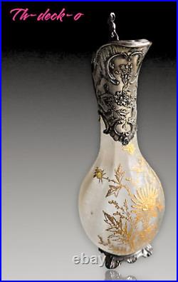Carafe Aiguiere Cristal Givré+etain Chardons Dore Daum Baccarat Art Nouveau 1900