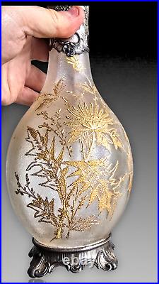 Carafe Aiguiere Cristal Givré+etain Chardons Dore Daum Baccarat Art Nouveau 1900