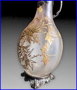Carafe Aiguiere Cristal Givré+etain Chardons Dore Daum Baccarat Art Nouveau 1900
