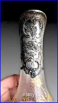 Carafe Aiguiere Cristal Givré+etain Chardons Dore Daum Baccarat Art Nouveau 1900