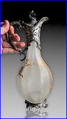Carafe Aiguiere Cristal Givré+etain Chardons Dore Daum Baccarat Art Nouveau 1900