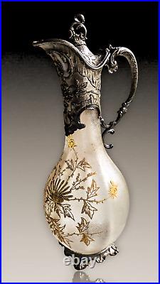 Carafe Aiguiere Cristal Givré+etain Chardons Dore Daum Baccarat Art Nouveau 1900