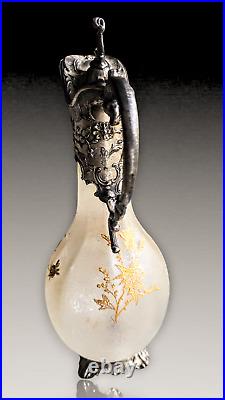 Carafe Aiguiere Cristal Givré+etain Chardons Dore Daum Baccarat Art Nouveau 1900