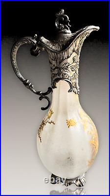 Carafe Aiguiere Cristal Givré+etain Chardons Dore Daum Baccarat Art Nouveau 1900
