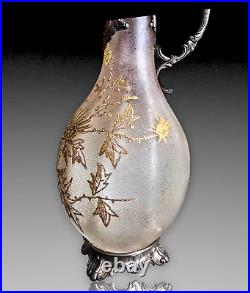 Carafe Aiguiere Cristal Givré+etain Chardons Dore Daum Baccarat Art Nouveau 1900