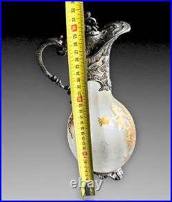 Carafe Aiguiere Cristal Givré+etain Chardons Dore Daum Baccarat Art Nouveau 1900
