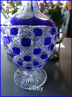 Carafe Cristal Baccarat Overlay Bleu Modele Diamants Pierreries Double Bleu-1900
