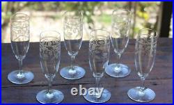 Cristal gravé de Baccarat 6 flûtes à Champagne Signées 6 engraved crystal Flutes Cristal gravé de Baccarat 6 flûtes à Champagne Signées 6 engraved crystal Flutes