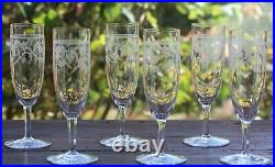 Cristal gravé de Baccarat 6 flûtes à Champagne Signées 6 engraved crystal Flutes Cristal gravé de Baccarat 6 flûtes à Champagne Signées 6 engraved crystal Flutes