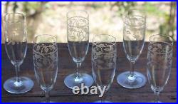 Cristal gravé de Baccarat 6 flûtes à Champagne Signées 6 engraved crystal Flutes Cristal gravé de Baccarat 6 flûtes à Champagne Signées 6 engraved crystal Flutes