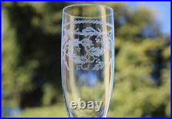 Cristal gravé de Baccarat 6 flûtes à Champagne Signées 6 engraved crystal Flutes Cristal gravé de Baccarat 6 flûtes à Champagne Signées 6 engraved crystal Flutes