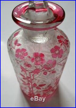Flacon parfum cristal de Baccarat gravé à l'acide églantier Art Nouveau 1900