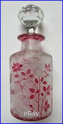 Flacon parfum cristal de Baccarat gravé à l'acide églantier Art Nouveau 1900