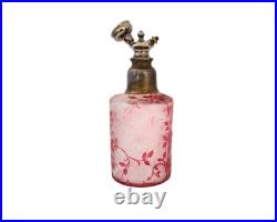 Flacon vaporisateur parfum ancien cristal de Baccarat gravé à l'acide églantier