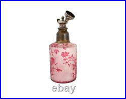 Flacon vaporisateur parfum ancien cristal de Baccarat gravé à l'acide églantier