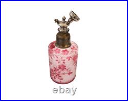 Flacon vaporisateur parfum ancien cristal de Baccarat gravé à l'acide églantier