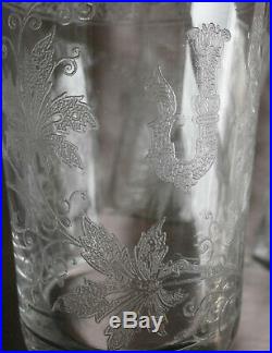 Gobelet timbale art nouveau Cristal gravé vigne vierge & lettre J Baccarat