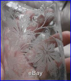 Gobelet timbale art nouveau Cristal gravé vigne vierge & lettre J Baccarat