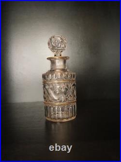 Grand flacon carafe parfum cristal mouler Baccarat Russe or service de toilette