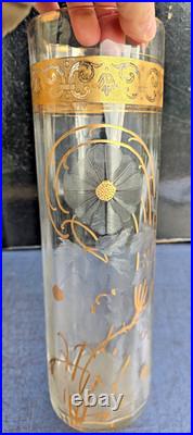 Grande Paire De Vases Baccarat Saint Louis Ou Autres Decor Givré Et Doré Ht. 36cm