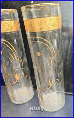 Grande Paire De Vases Baccarat Saint Louis Ou Autres Decor Givré Et Doré Ht. 36cm