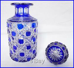 Grd Flacon en cristal de Baccarat modèle Diamants Pierreries doublé bleu 19,5cm