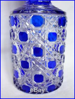 Grd Flacon en cristal de Baccarat modèle Diamants Pierreries doublé bleu 19,5cm
