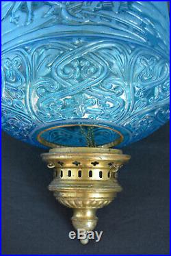 Lampe Lanterne signée Baccarat Bleu pétrole Russian Troika hanging lantern 19e