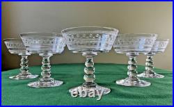 Lot 5 coupes à Champagne cristal de Baccarat gravées Etoiles catalogue 1903