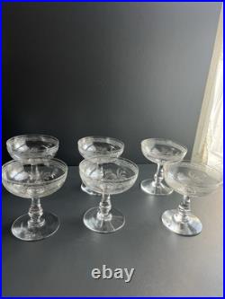 Lot de 6 Coupe À Champagne en Cristal Baccarat Modelé Fougères