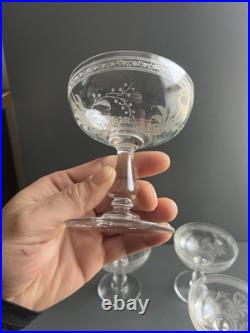 Lot de 6 Coupe À Champagne en Cristal Baccarat Modelé Fougères
