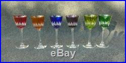 Lot de 6 verres colorés à vin du Rhin en cristal de Baccarat modèle lavandou