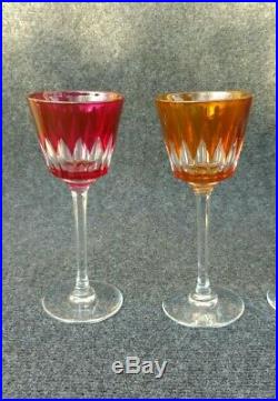 Lot de 6 verres colorés à vin du Rhin en cristal de Baccarat modèle lavandou