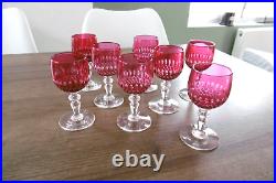 Lot de 8 anciens verres en cristal de couleur rouge Saint Louis Baccarat