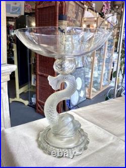 Magnifique Grande Coupe Aux Dauphins En Cristal De Baccarat Années 50
