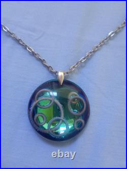 Ortega à Baccarat Pendentif verre cristal bleu & inclusion de cercles métal