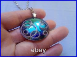 Ortega à Baccarat Pendentif verre cristal bleu & inclusion de cercles métal