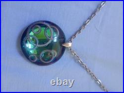 Ortega à Baccarat Pendentif verre cristal bleu & inclusion de cercles métal