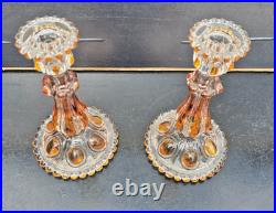 Paire De Bougeoirs En Cristal De Baccarat Couleur Ambre