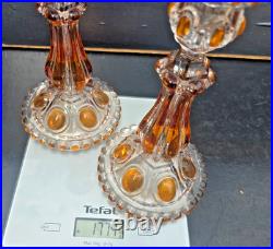Paire De Bougeoirs En Cristal De Baccarat Couleur Ambre