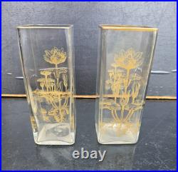 Paire De Vases Baccarat St Louis Decor Gravé Doré Nenuphars Art Nouveau 1900