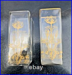 Paire De Vases Baccarat St Louis Decor Gravé Doré Nenuphars Art Nouveau 1900