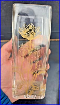 Paire De Vases Baccarat St Louis Decor Gravé Doré Nenuphars Art Nouveau 1900